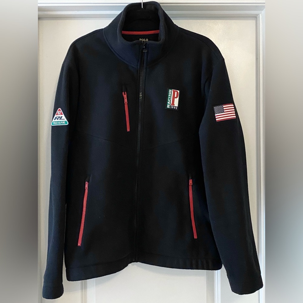 POLO RALPH LAUREN P Racing 1992 Patch Alpine Fleece Zip Jacket L Sport Tech